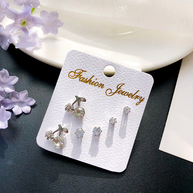 Wholesale geometric zircon three-piece earrings