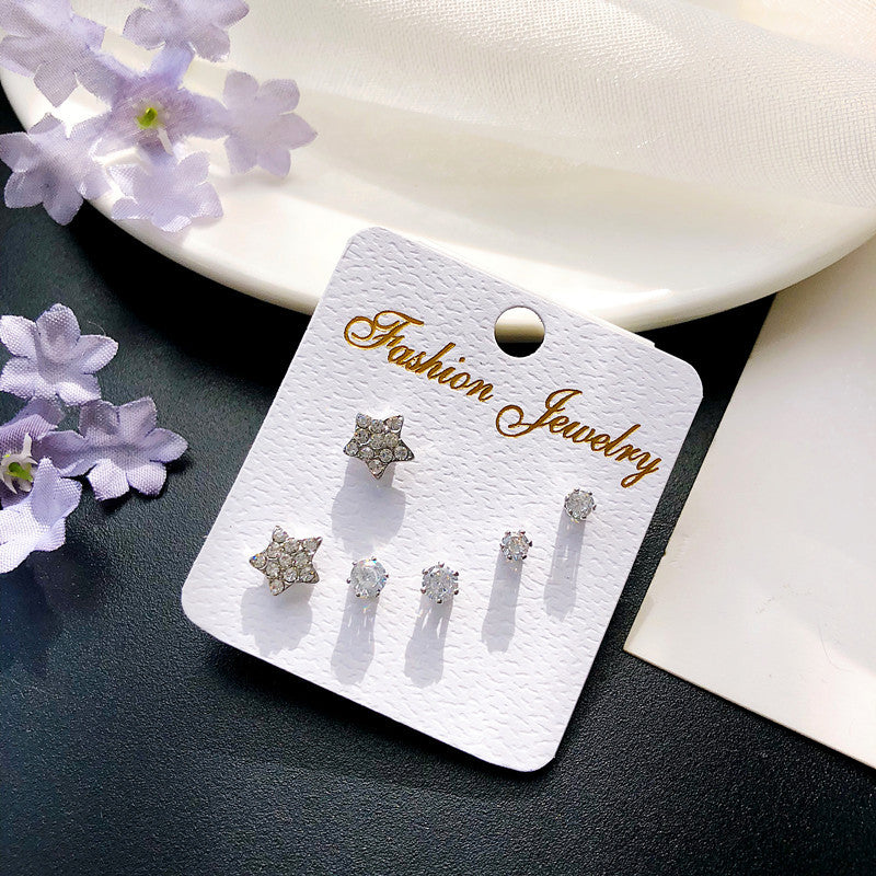 Wholesale geometric zircon three-piece earrings