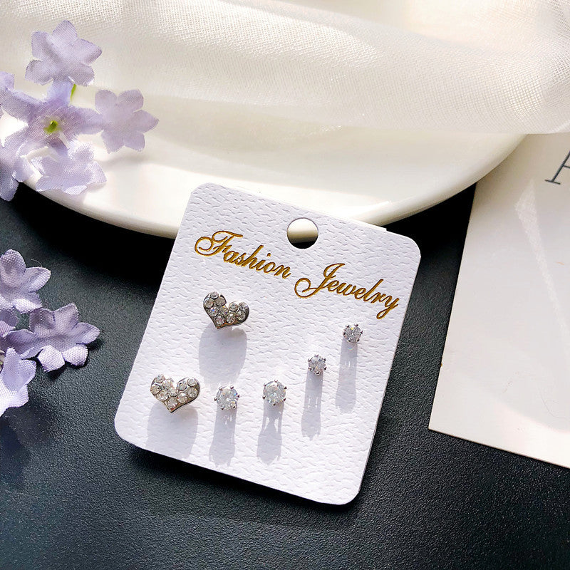 Wholesale geometric zircon three-piece earrings
