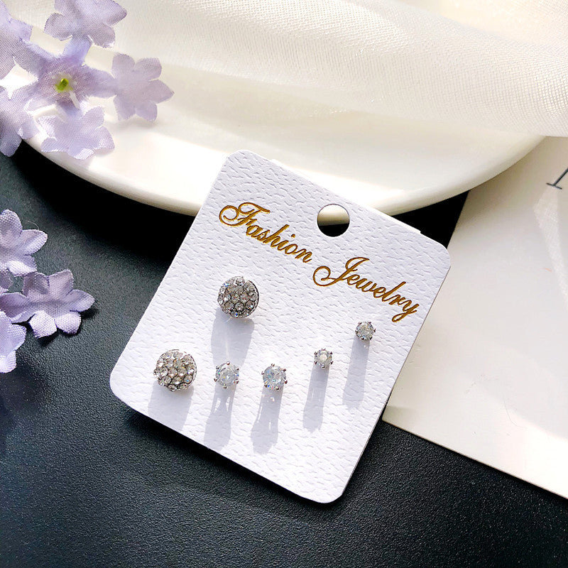 Wholesale geometric zircon three-piece earrings