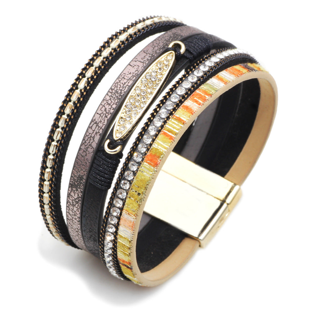 Wholesale multi-layer colorful bohemian magnetic clasp leather bracelet