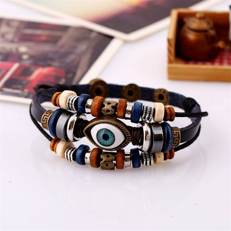Wholesale Beaded Eyes Cowhide Bracelet Adjustable Bracelet Miyuki ACC-BT-Saih007