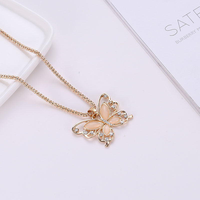 Wholesale Opal Hollow Butterfly Necklace Sweater Chain ACC-NE-QW005