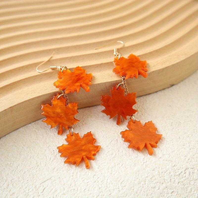 Wholesale Thanksgiving Water Pattern Acrylic Maple Leaf Shape Earrings ACC-ES-Xiyin002