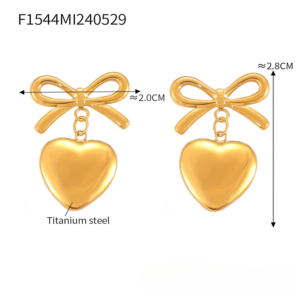Wholesale Bow Heart Pendant 18K Gold Titanium Steel Earrings ACC-ES-OMK004
