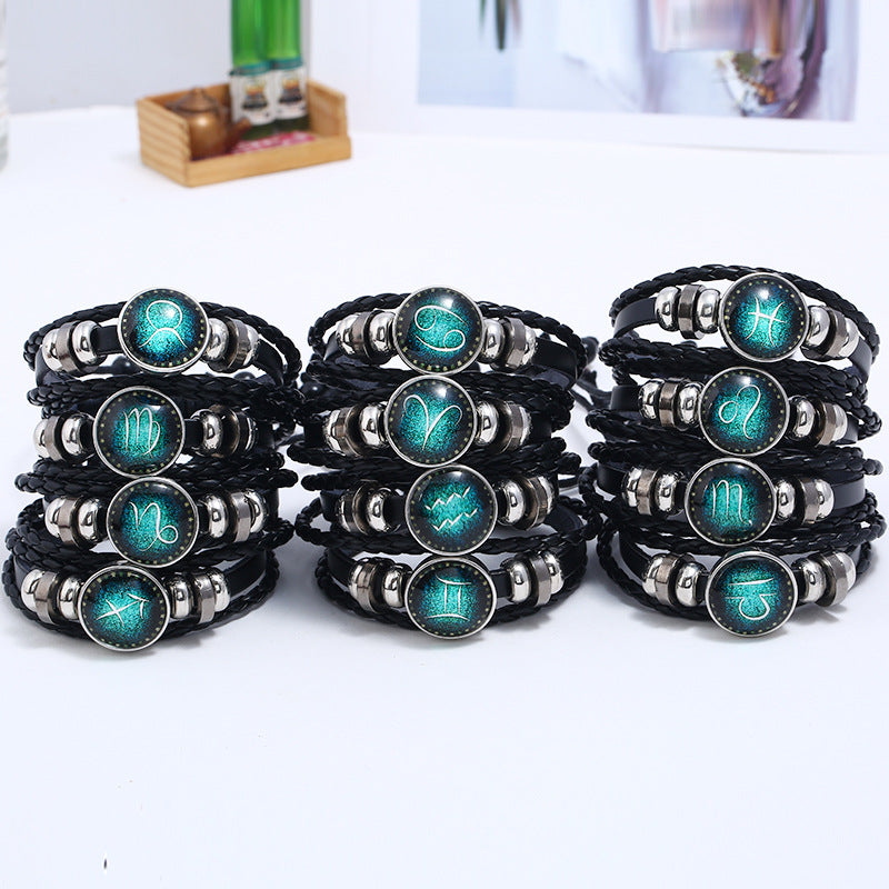 Wholesale Vintage Woven Starry Sky 12 Constellations Cowhide Bracelet ACC-BT-Saih004