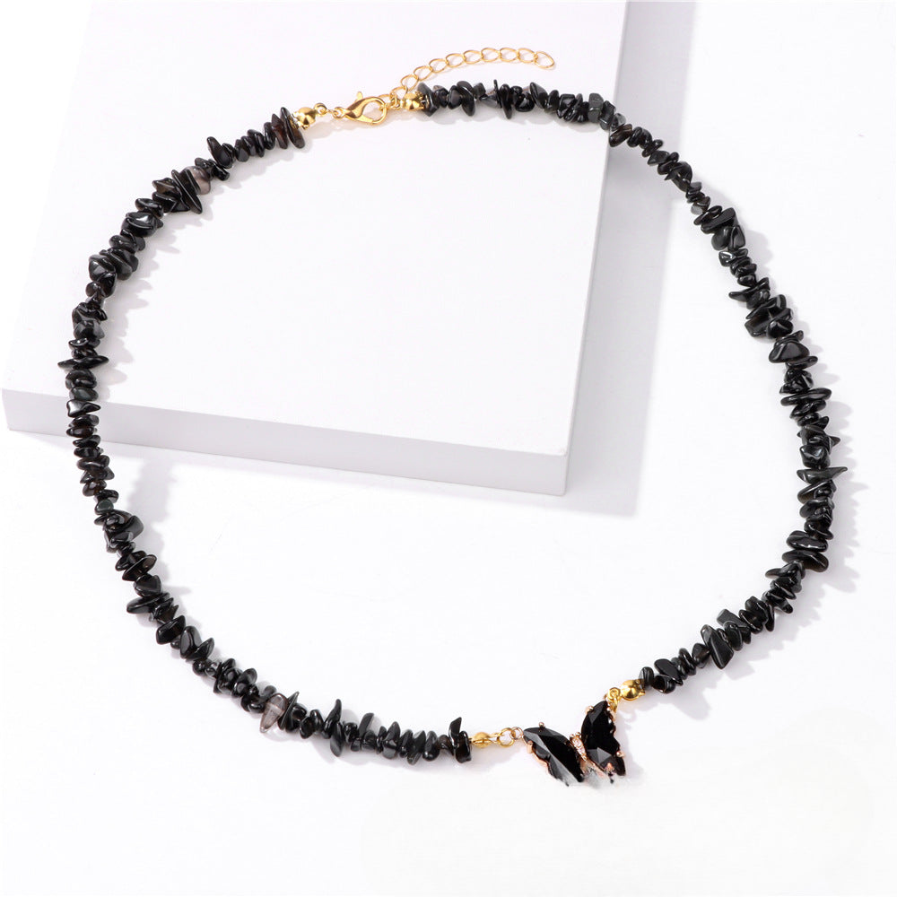 Wholesale Natural Color Stone Handmade Crystal Butterfly Pendant Necklaces ACC-NE-GEB001