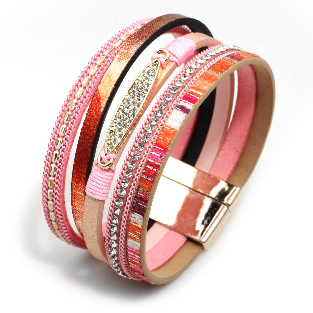 Wholesale multi-layer colorful bohemian magnetic clasp leather bracelet