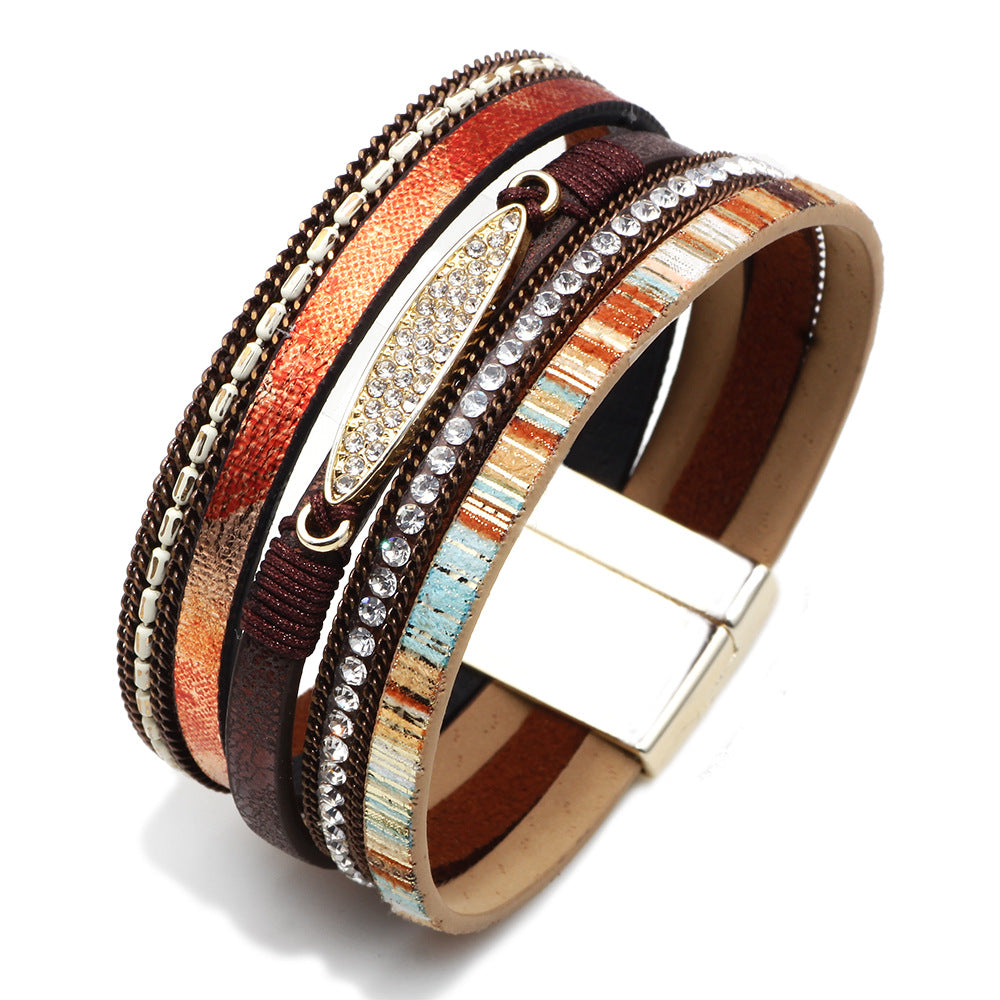 Wholesale multi-layer colorful bohemian magnetic clasp leather bracelet