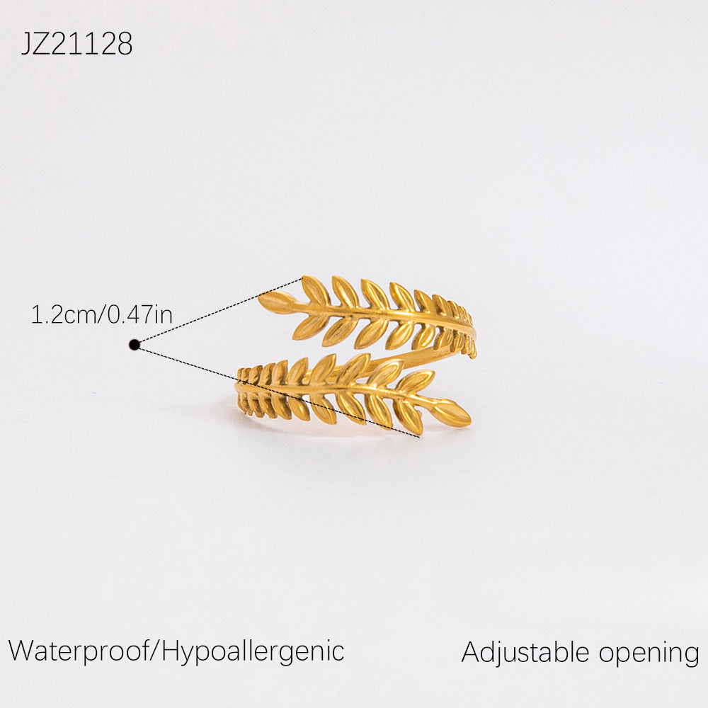 Wholesale Stainless Steel Irregular Wheat Ear Flower Opening 18K Gold Plated Rings ACC-RS-YuHui003