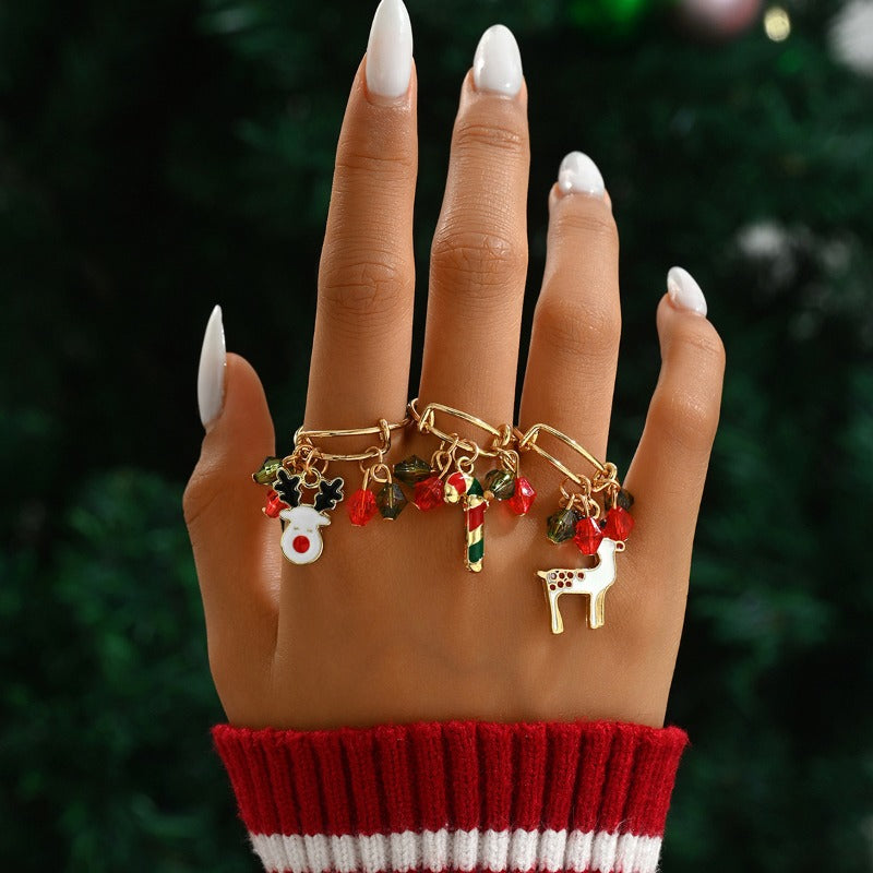 Wholesale Christmas Animal Pendant Elk Cane Open Rings ACC-RS-GaoTu001