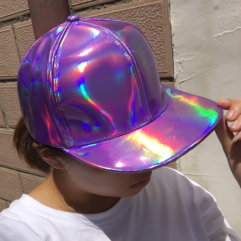 Wholesale  leather reflective hat fashion trend gradient colorful leather baseball cap