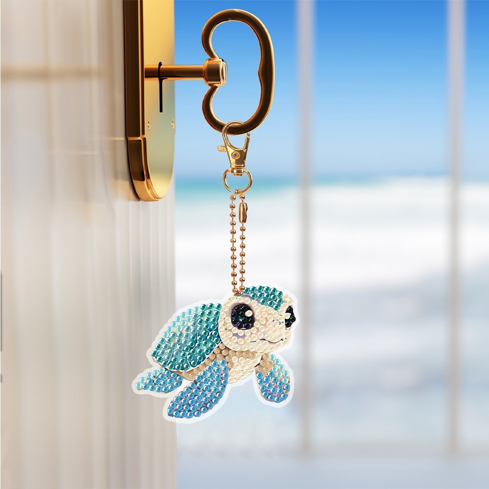 6pcs Rhinestone Painting Keychain, Sea Turtles Rhinestone Art Kits DIY Crafts Gifts for Bag Decorations