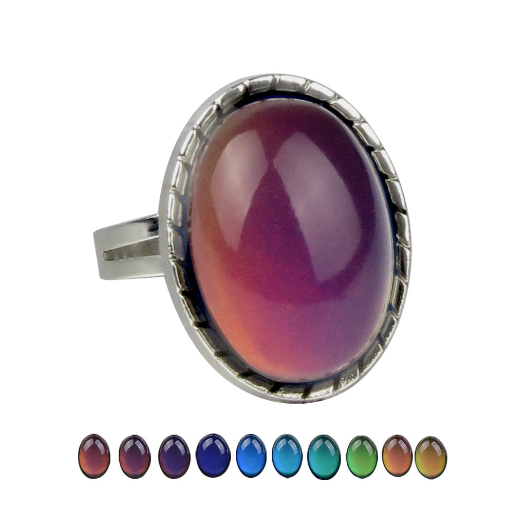 Wholesale Open Vintage Gemstone Thermochromic Ring Adjustable Rings ACC-RS-Hour003