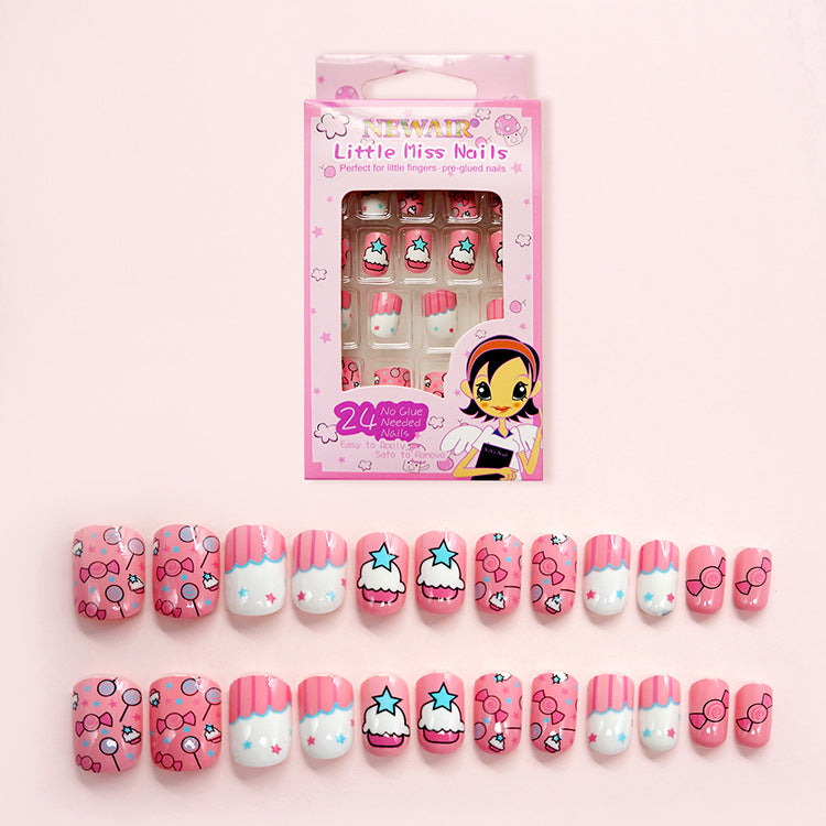 Wholesale Children's Press on Nails Kits 24 Solid Color Back Glue Nail Art Pieces ACC-NS-XKQ004