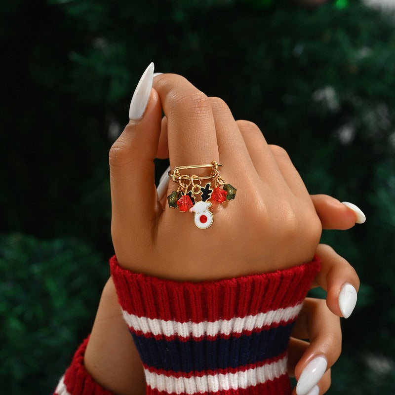 Wholesale Christmas Animal Pendant Elk Cane Open Rings ACC-RS-GaoTu001