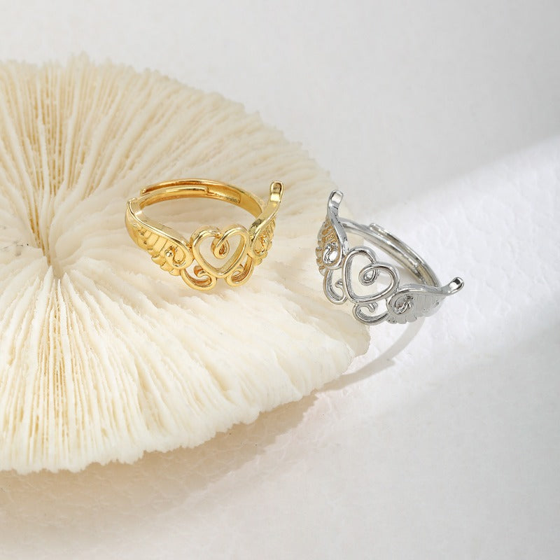 Wholesale Hollow Love Gold-plated Wings Open Adjustable Ring ACC-RS-QingHe007
