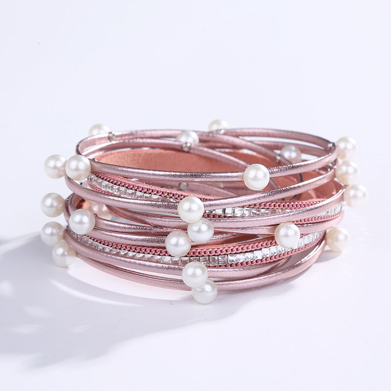 Wholesale Pearl Pu Leather Bracelet for Women with Pearl Bracelet ACC-BT-Hongx010