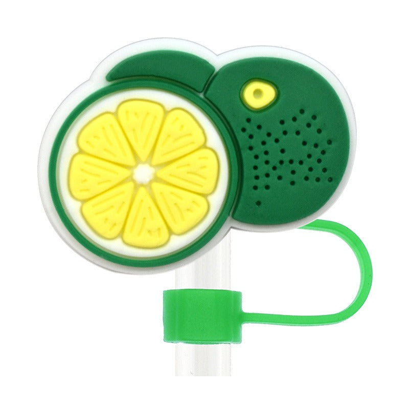 Wholesale Random 100pcs Cartoon Fruit 10mm PVC Soft Straw Tube Cap ACC-SCR-RYY140