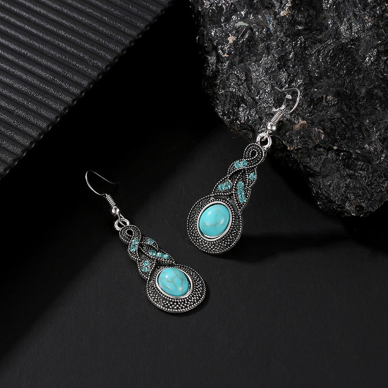 Wholesale vintage suit blue crystal inlaid turquoise earrings necklaces