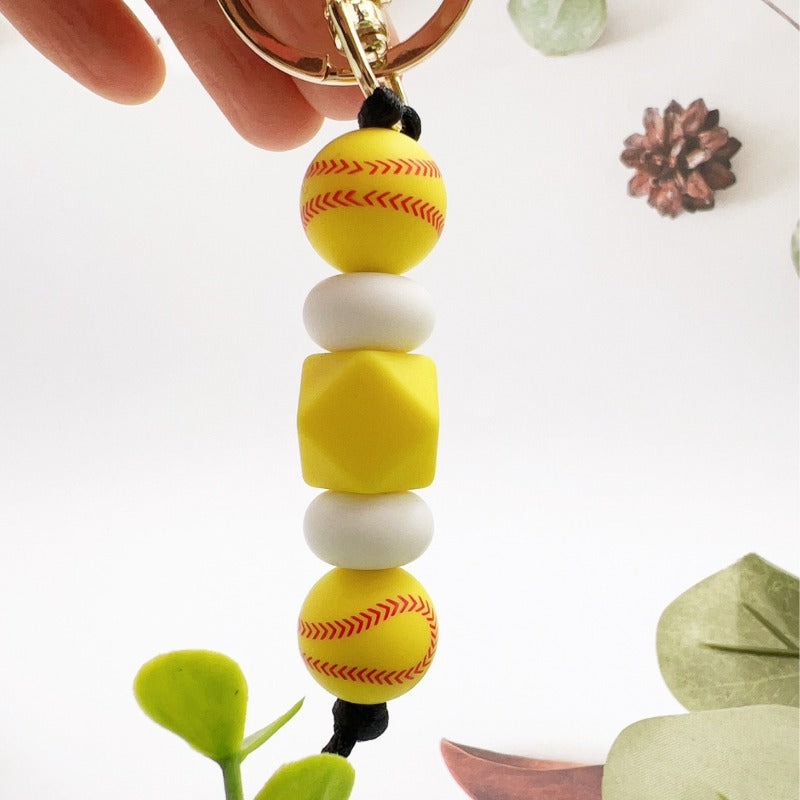 Wholesale Sports Ball Football Basketball Rugby Silicone Beaded Keychain ACC-KC-JiuYa011