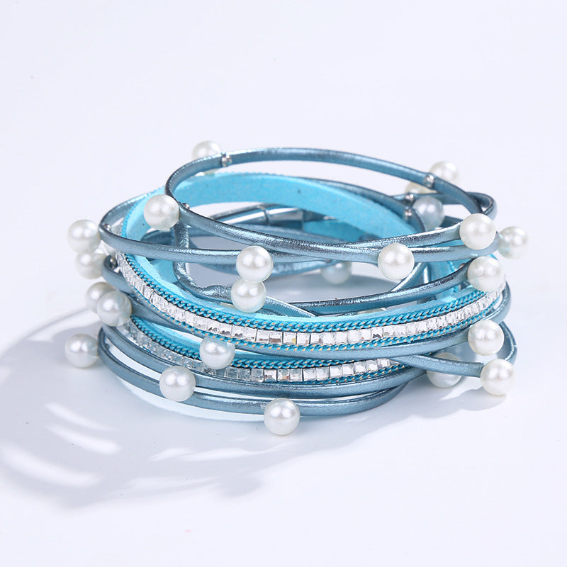 Wholesale Pearl Pu Leather Bracelet for Women with Pearl Bracelet ACC-BT-Hongx010