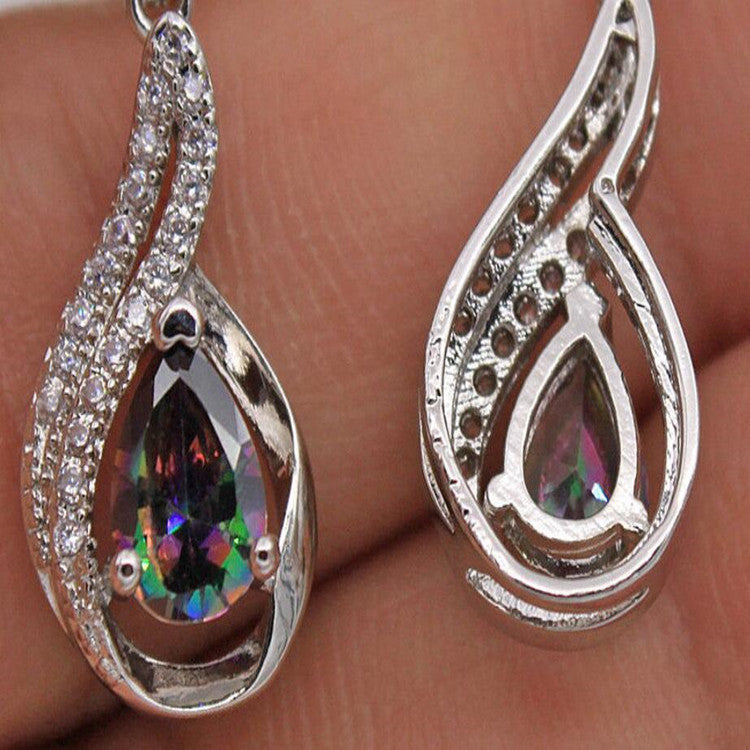 Wholesale Rainbow Topaz Ear Clips with Diamond Earrings Drop Shape Earrings ACC-ES-CMi022