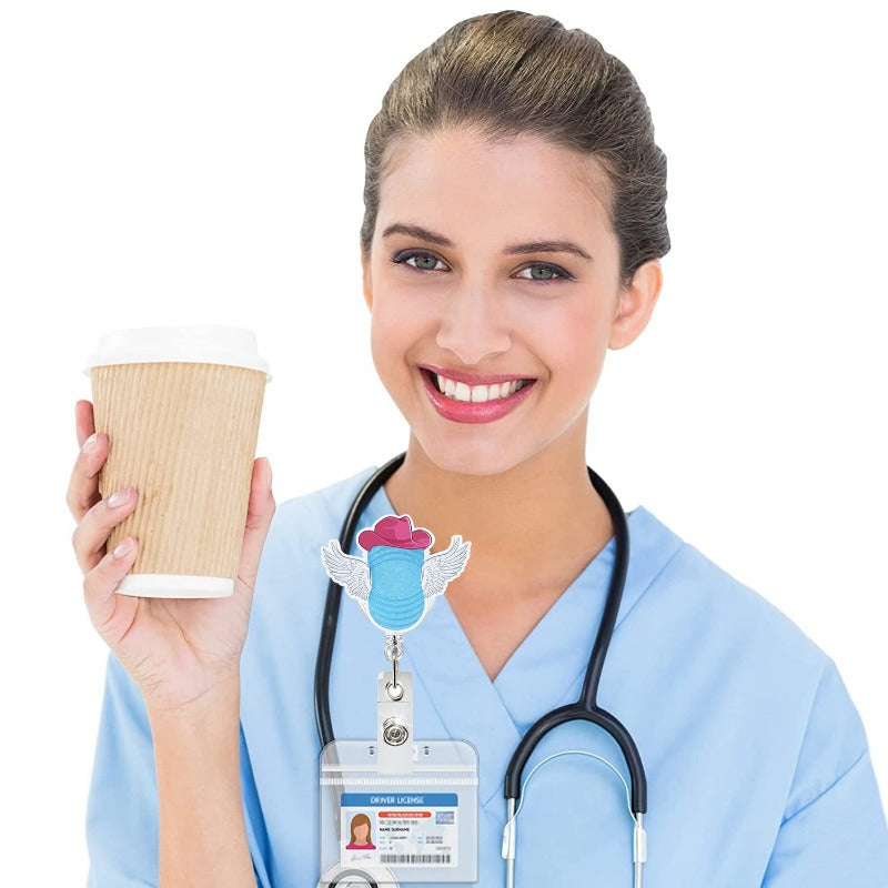 Wholesale Acrylic Baby Uterus Donut Retractable Rotating Badge Keychain ACC-KC-QiDing009