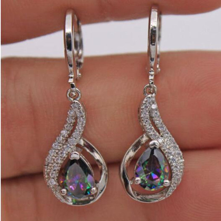 Wholesale Rainbow Topaz Ear Clips with Diamond Earrings Drop Shape Earrings ACC-ES-CMi022