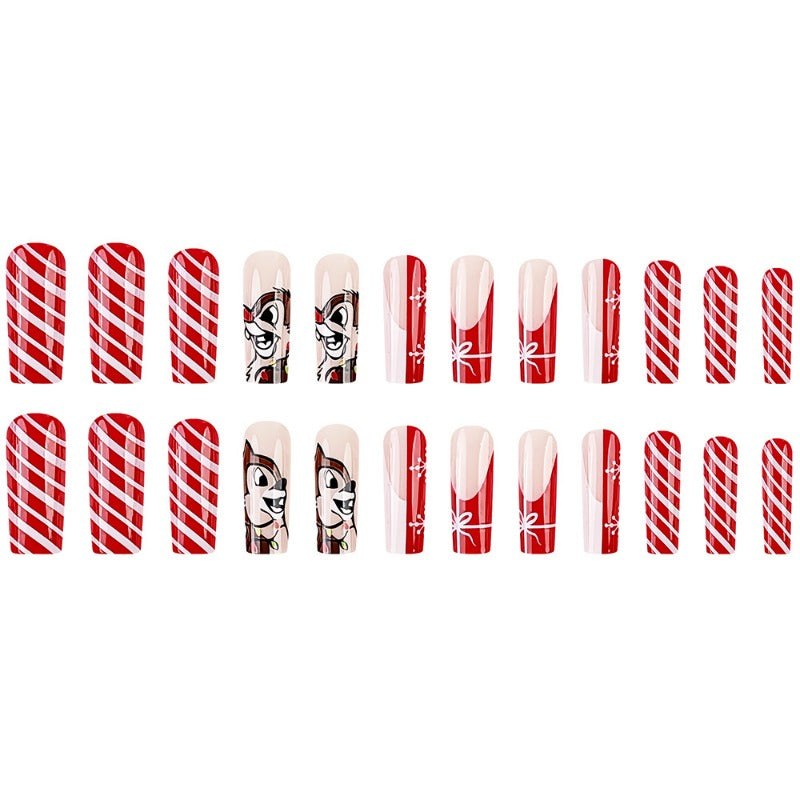 Wholesale 24 Pieces/box Christmas Cartoon Squirrel Nails Kits Nail Stickers ACC-NS-QXJ047
