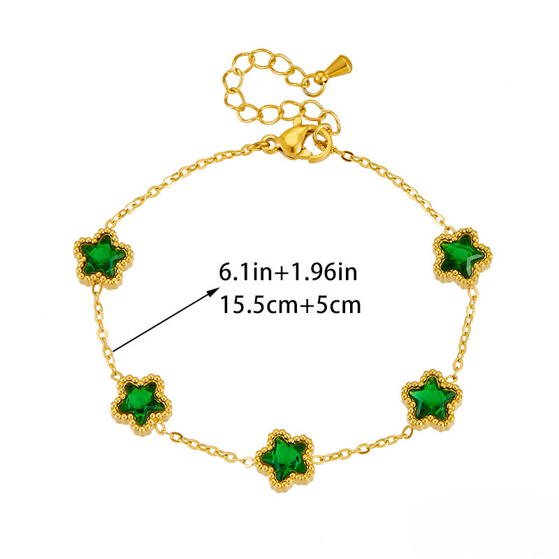 Wholesale Vintage Diamond Star Shape Accessory Chain Stainless Steel Bracelets Gold Plated Bracelet ACC-BT-QianYue001