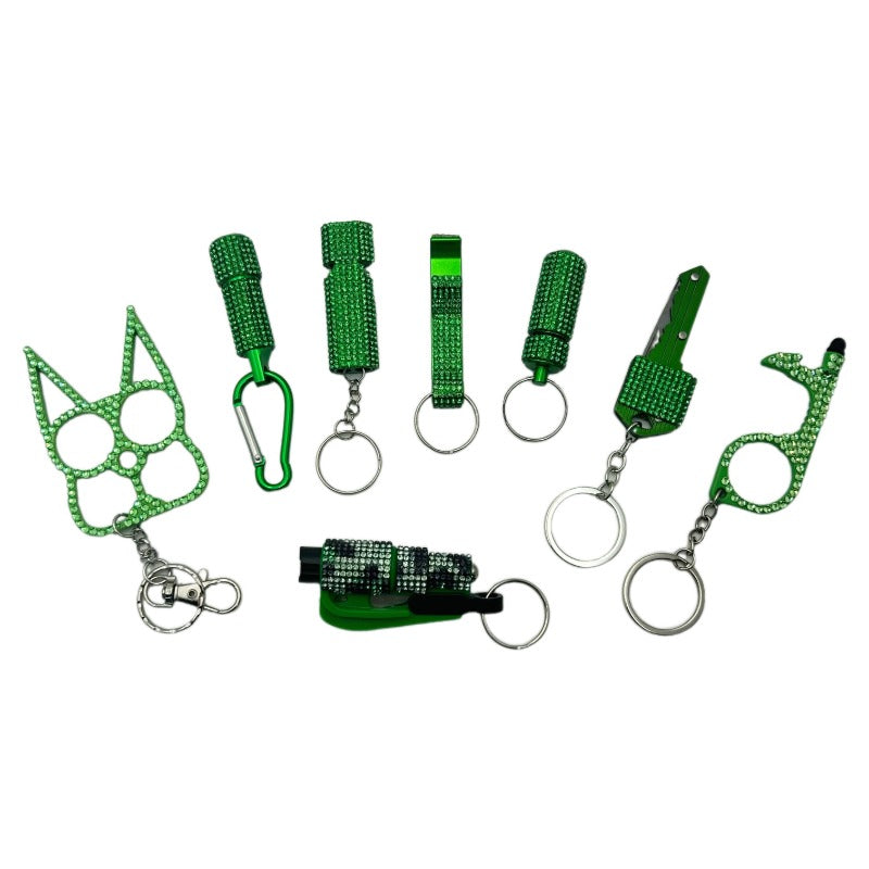 Wholesale 8pcs/set Pattern Diamond Outdoor Keychain Set Jewelry Accessories Keychain Pendant ACCHW-KC-KaBiao021