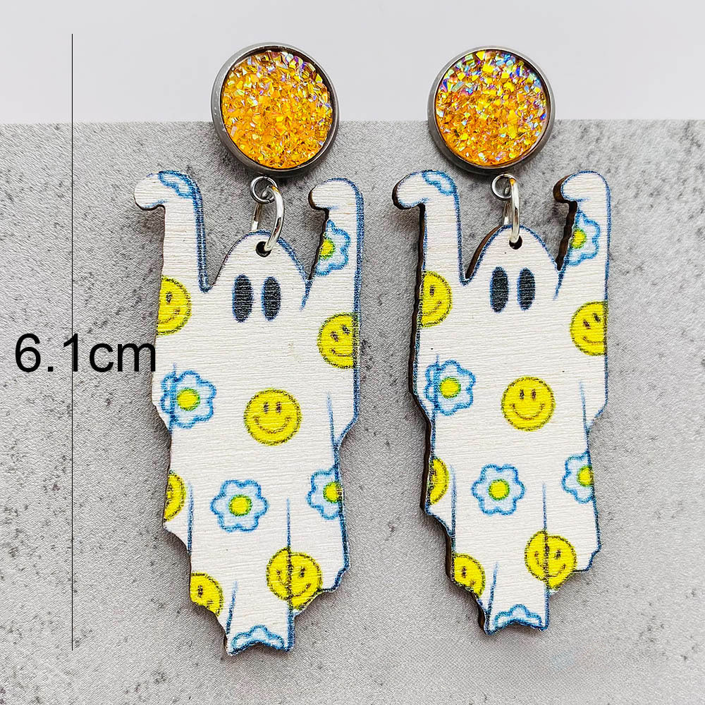 Wholesale Halloween Thanksgiving Ghost Pulley Wood Earrings ACC-ES-ChenY040