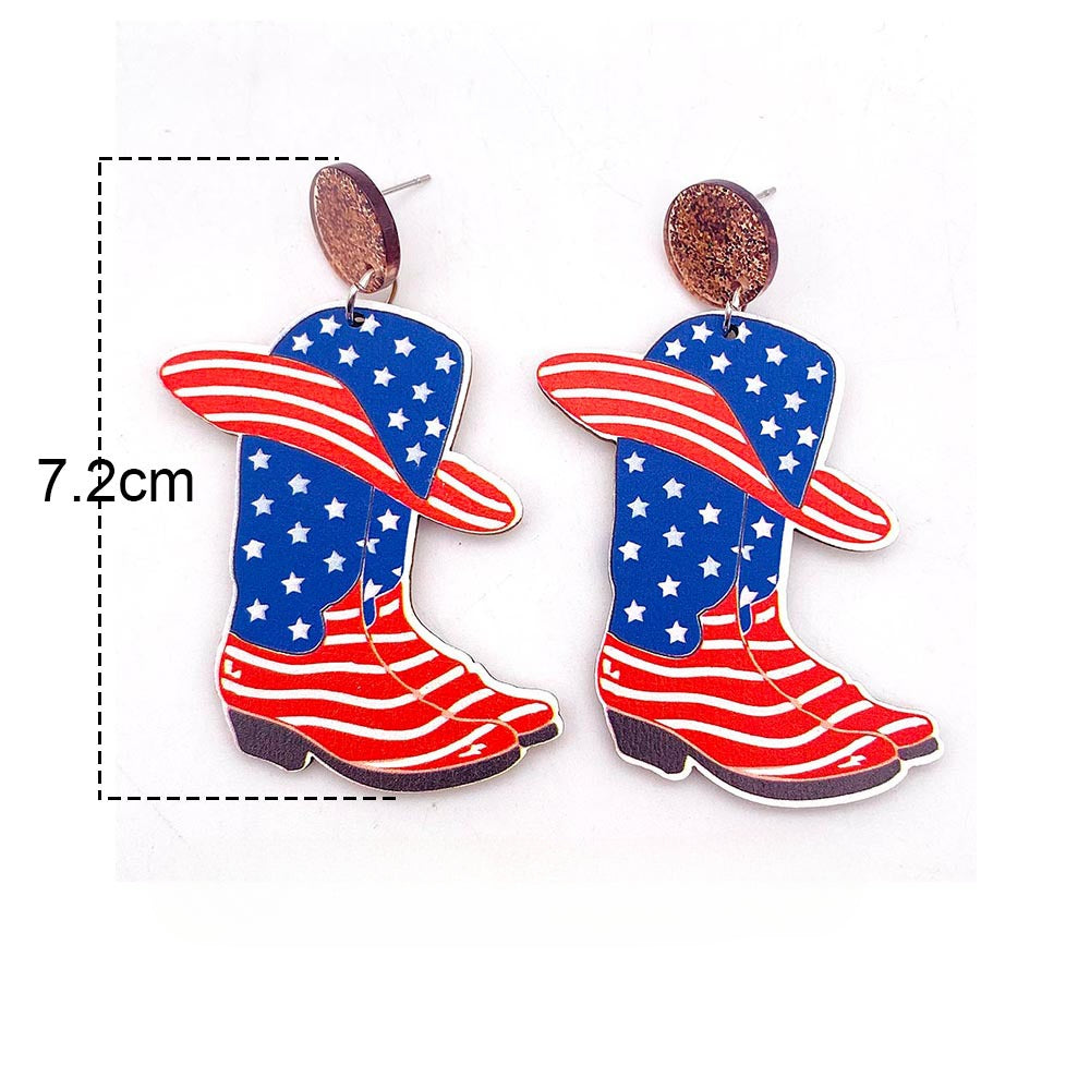 Wholesale American Flag Independence Day Butterfly Boots Sunflower Wooden Earrings ACC-ES-Cheny002