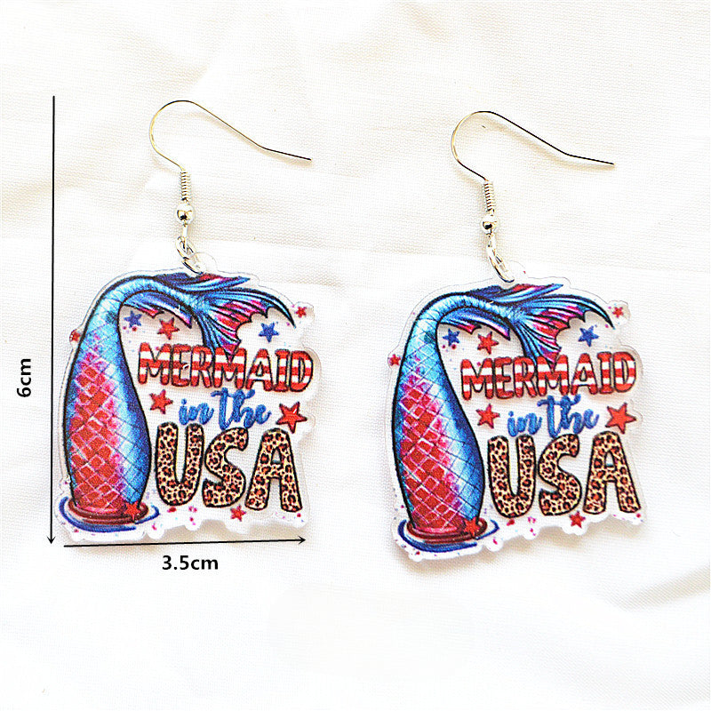 Wholesale American Independence Day Flag Five Star Shoes Unicorn Mushroom Earrings Acrylic Earrings ACC-ES-XN008