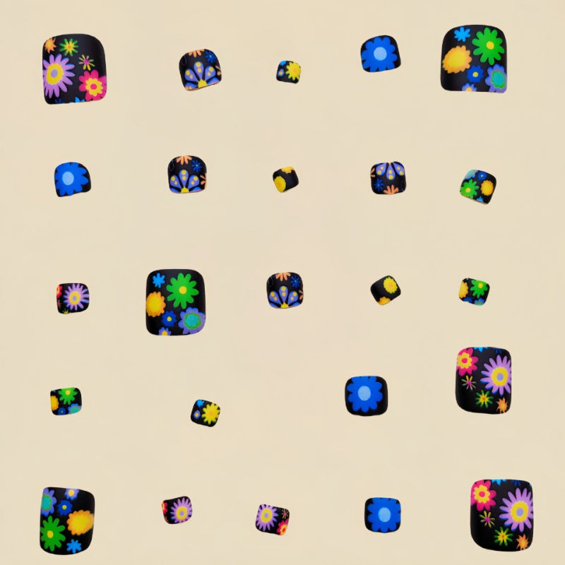 Wholesale 24 Pieces/box Black Flower Nails Kits Nail Stickers ACC-NS-Qianx006