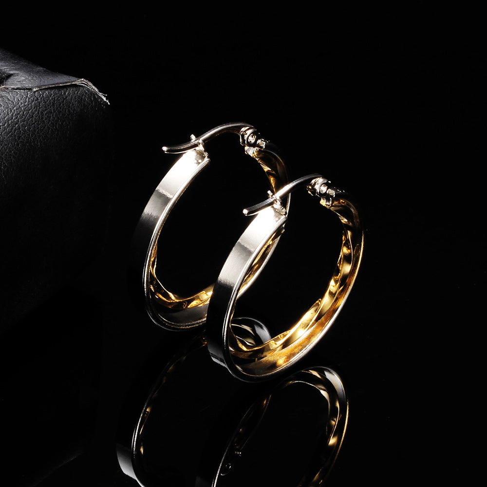 Wholesale 316L stainless steel round hollow double  earrings