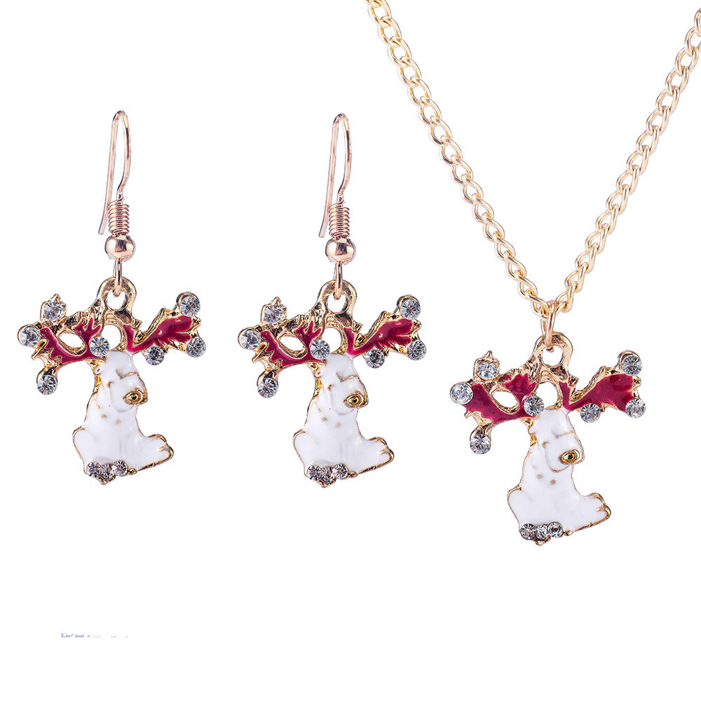 Wholesale Christmas Elk Diamond Earrings Necklace Set ACC-NE-LvXin001