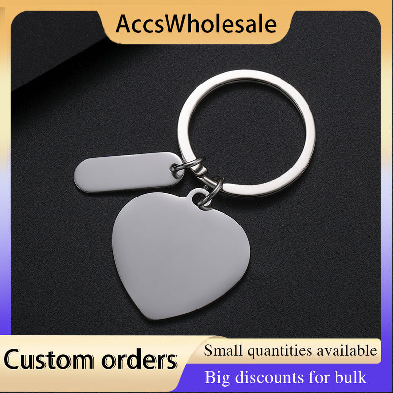 Custom Keychain with Laser Engraved Text or Logo - Multi-color Heart-shaped Small Strip Engraved Metal Keychain