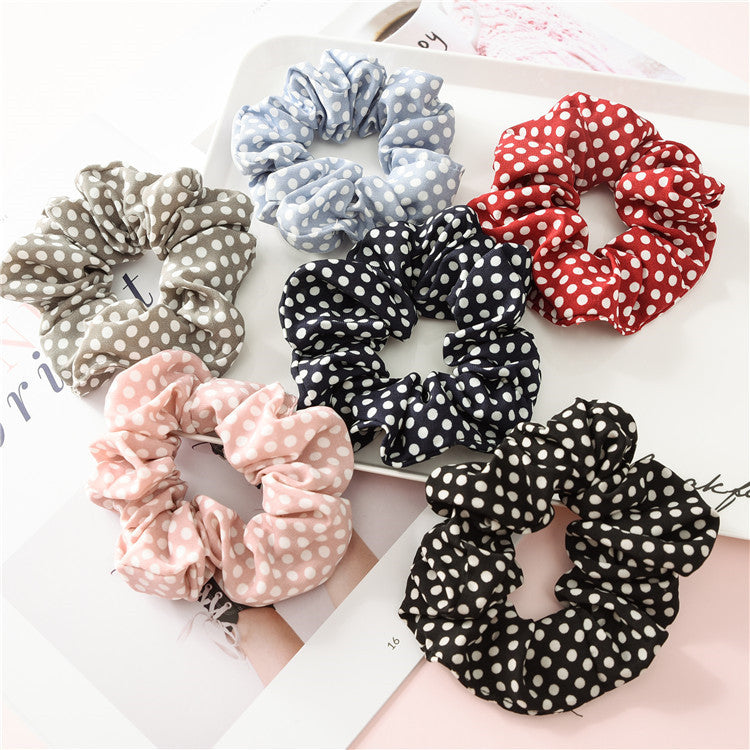 Wholesale 12pcs Hair Tie Rubber Band Large Polka Dot Chiffon Cloth Circles Hair Scrunchies ACC-HS-SanTai014