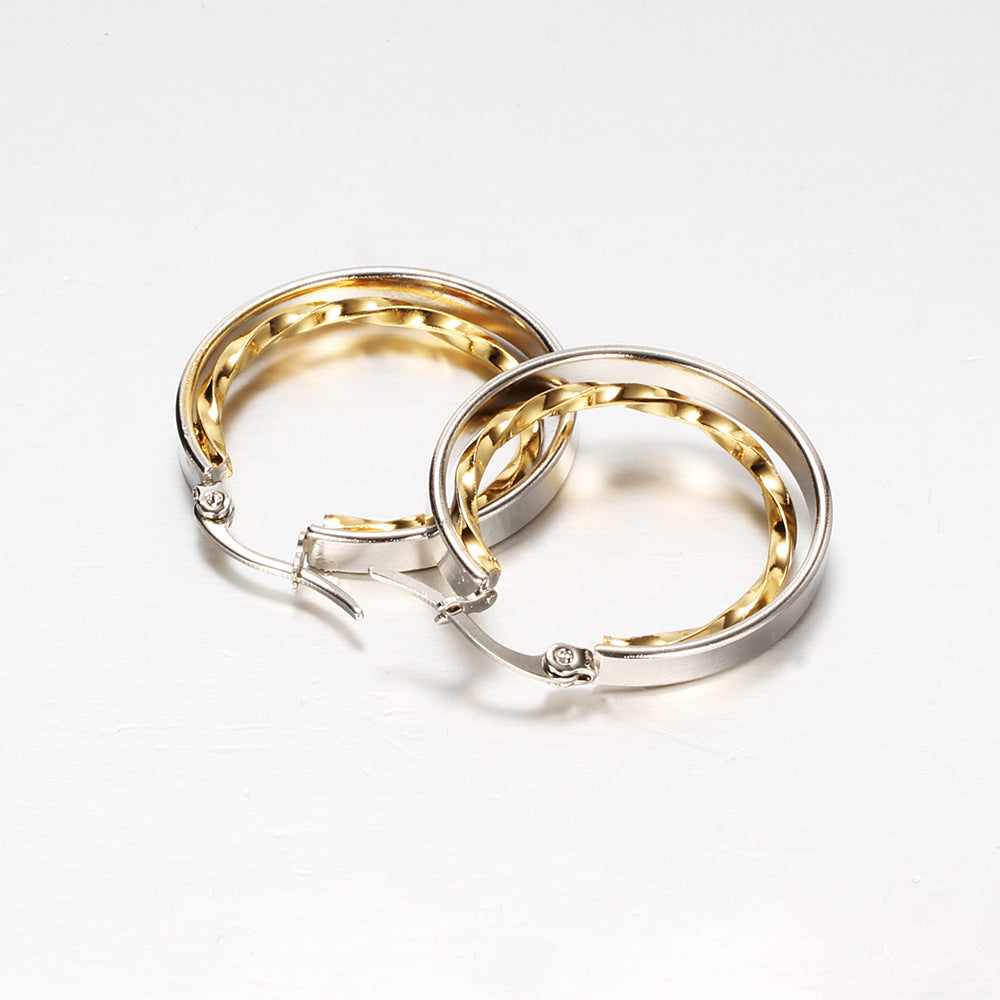 Wholesale 316L stainless steel round hollow double  earrings