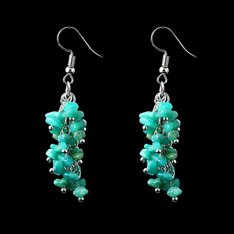 Wholesale Natural Crystal Stone Handmade Gravel Tassel Long Earrings ACC-ES-HanX002