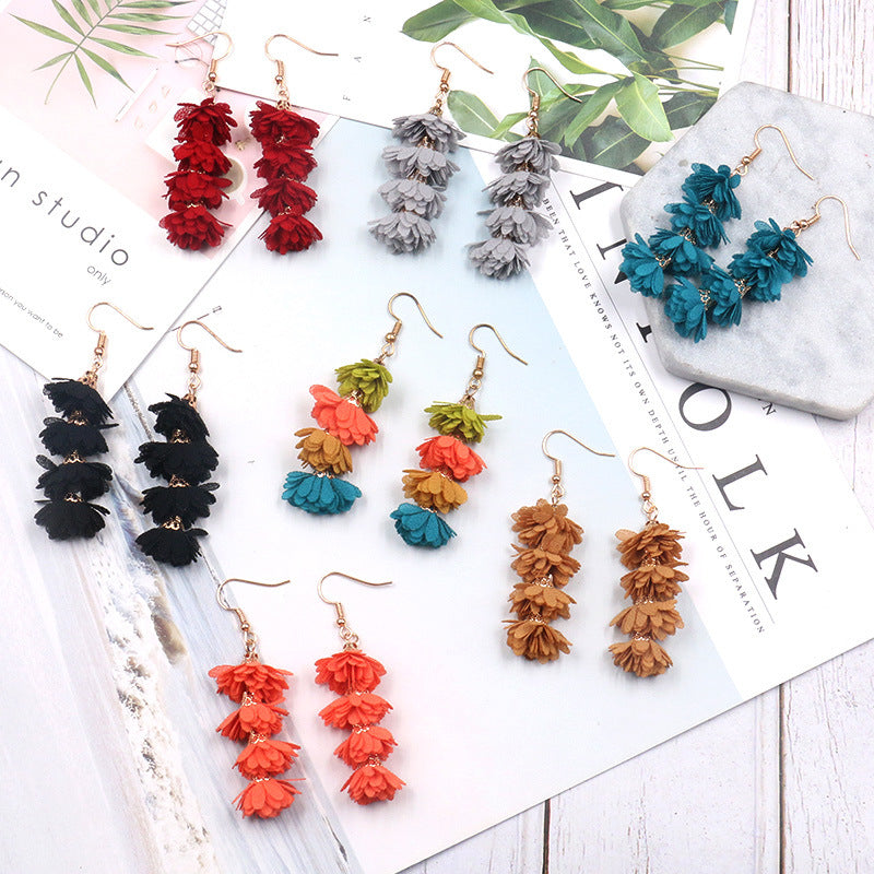 Wholesale Fabric Flower Tassel Earrings Bohemian Chic Jewelry Accessory for Everyday Wear