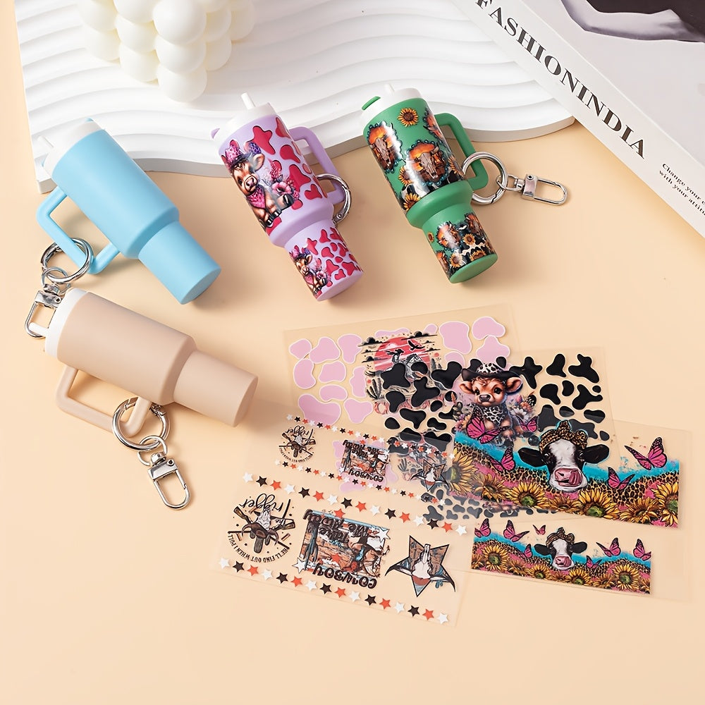 32pcs Western Style UV DTF Wraps Rub on Transfer Stickers 8 Different Style for Mini Tumbler Cup Keychains Accessories DIY Gift Cup Sticker Gift
