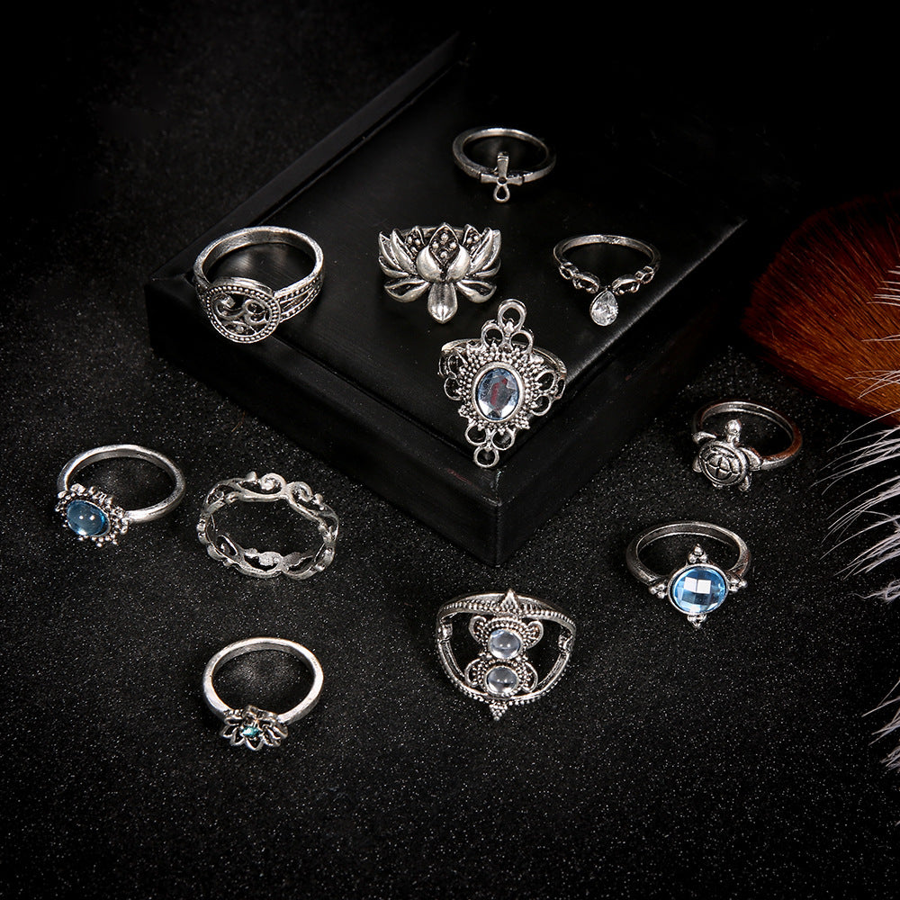 Wholesale Alloy Sparkling Diamond Turtle Cross Ring Set ACC-RS-KeRen002