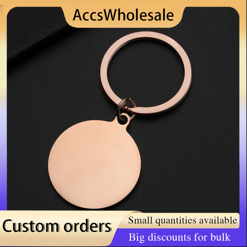 Custom Keychain with Laser Engraved Text or Logo - Multi-color Round Hanging Plate Engraved Metal Keychain