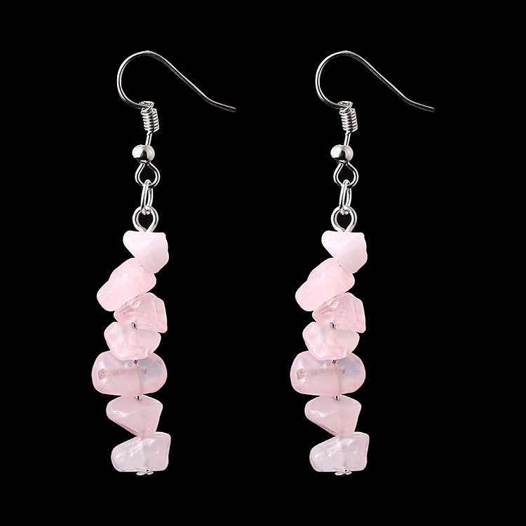 Wholesale Irregular Natural Crystal Stone Beaded Alloy Earrings ACC-ES-HanX001