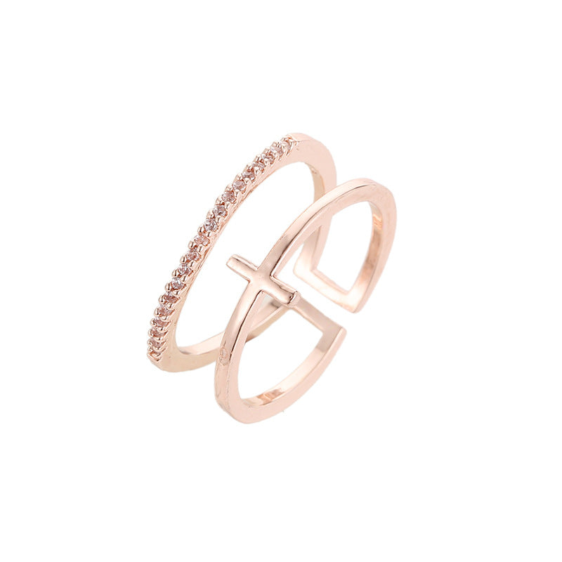 Wholesale Double Cross Open Ring In Gold Copper Geometric Unisex Jewelry Accessory For Everyday Wear And Gifts