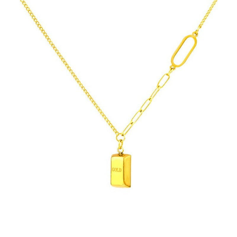 Wholesale Small Gold Brick Titanium Steel Necklace for Women Light Luxury ACC-NE-Xiangou001