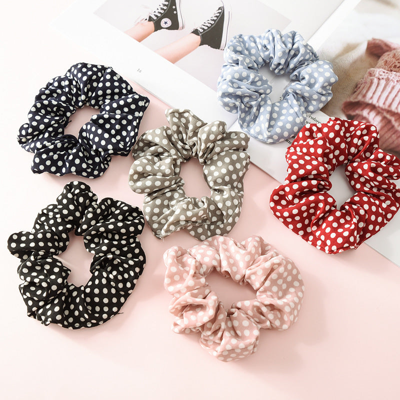 Wholesale 12pcs Hair Tie Rubber Band Large Polka Dot Chiffon Cloth Circles Hair Scrunchies ACC-HS-SanTai014